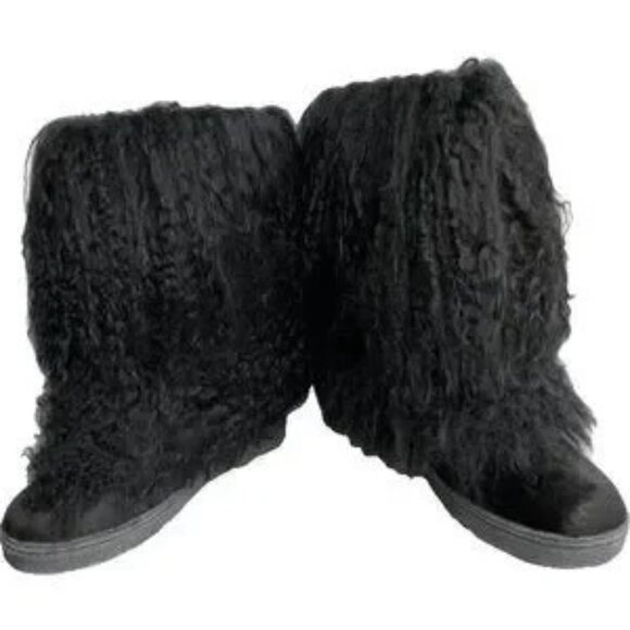 Bearpaw Boetis II Black Curly Lamb Fur Sheepskin Lined Mongolian Sherpa Boots 8 - Picture 3 of 8